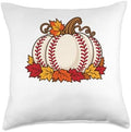 Baseball Pumpkin Thanksgiving Fall Autumn Leaves Boys Women Throw Pillow by Unknown
