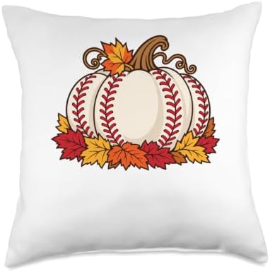 Baseball Pumpkin Thanksgiving Fall Autumn Leaves Boys Women Throw Pillow by Unknown