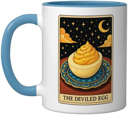 The Deviled Egg Tarot Card Ceramic Mug, Blue/White, 11oz by Unknown