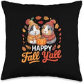 Fall Y'all Thanksgiving Couple Guinea Pigs Colorful Leaves Throw Pillow by Unknown