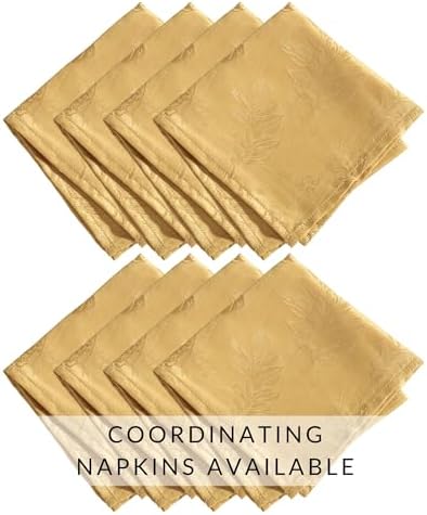Elegant Woven Leaves Jacquard Damask Tablecloth, Gold - 60" W x 84" L Oval