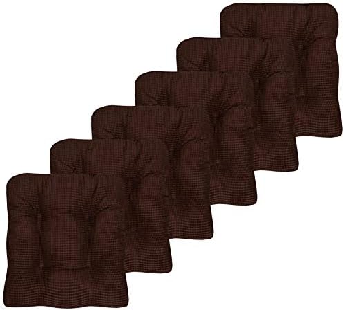 Sweet Home Collection Chair Cushion Crushed Memory Foam Pads Premium Slip Non Skid Microdot Rubber Back Tufted 16" x 16" x 3.25" Thick Seat Cover, 6 Pack, Chocolate Brown by SweetHomeCollection