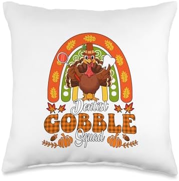 Dentist Gobble Squad Thanksgiving Turkey Fall Rainbow Throw Pillow by Unknown