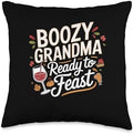Funny Thanksgiving Boozy Grandma Ready To Feast Throw Pillow by Unknown