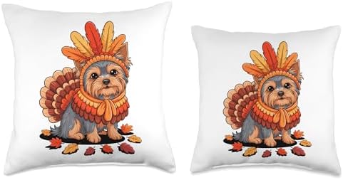 Thanksgiving Turkey Yorkshire Terrier Yorkie Terriers Throw Pillow - Image 3