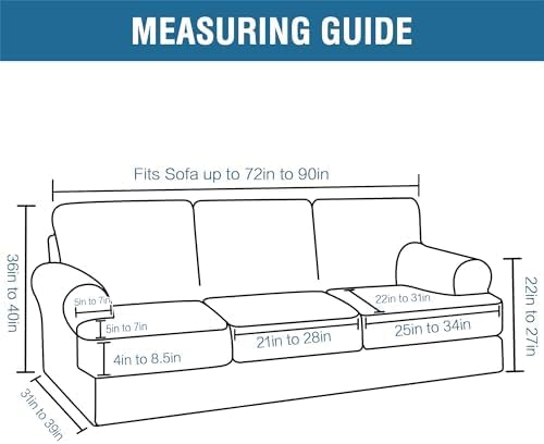 H.VERSAILTEX Sofa Cover 4 Piece T Cushion Sofa Slipcovers Thick Velvet Couch Cover Stretch T Cushion Sofa Covers for 3 Cushion Couch with 3 Individual T Cushion Covers, Porcelain White