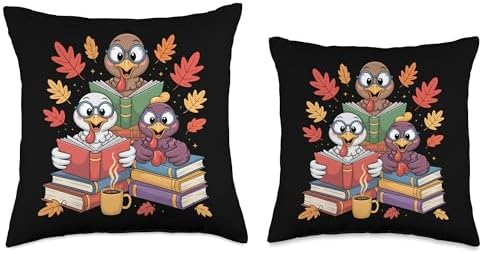 Thanksgiving Teacher Books Funny Turkey Reading Book Throw Pillow - Image 3