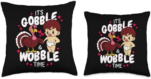Cute Baby Thanksgiving Funny Gobble Wobble Turkey Design Throw Pillow - Image 3