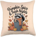Pumpkin Spice and Trash Nights Thanksgiving Raccoon Fall Throw Pillow by Unknown