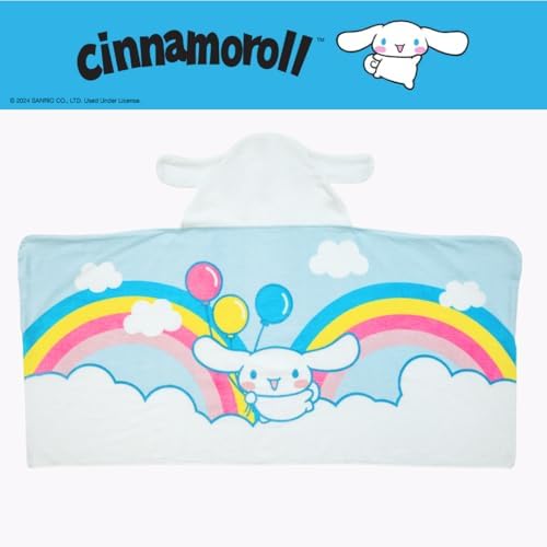 Sanrio Cinnamoroll Kids Super Soft Bath/Pool/Beach Soft Cotton Terry Hooded Towel Wrap, 24 in x 50 in, (Officially Licensed Product) By Franco