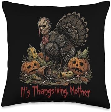 Horror Thanksgiving Turkey with Creepy Pumpkins Throw Pillow by Unknown