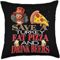 Envision Styles Unique Holiday Designs Save A Turkey Eat Pizza and Drink Beers Vegan Thanksgiving Throw Pillow, 18x18, Multicolor by Unknown