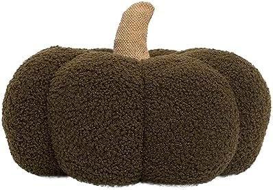 Pearhead Sherpa Pumpkin Pillow Decor, Modern Fall Home, 9", Olive Green by Pearhead