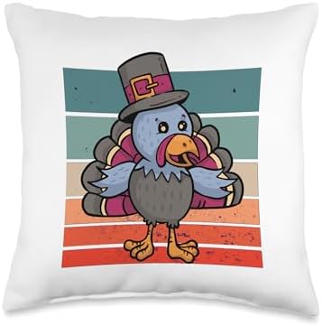 Thanksgiving turkey kawaii,cute pilgrim hat festive holiday Throw Pillow by Unknown