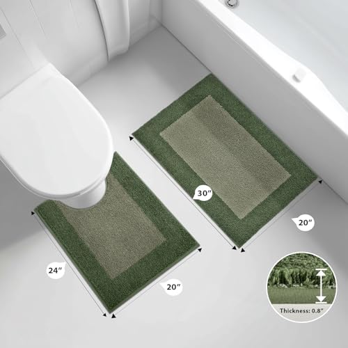 Bathroom Rugs U-Shaped, 20" x 24" Bath Rugs, Sage Green & Budding Green