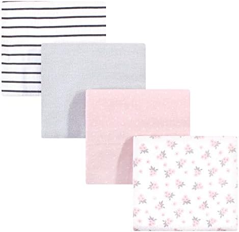Hudson Baby Unisex Baby Cotton Flannel Receiving Blankets, Gray Pink Floral, One Size by HudsonBaby
