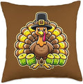 Pickleball Turkey Funny Thanksgiving Animal Bird Sports Play Throw Pillow by Unknown