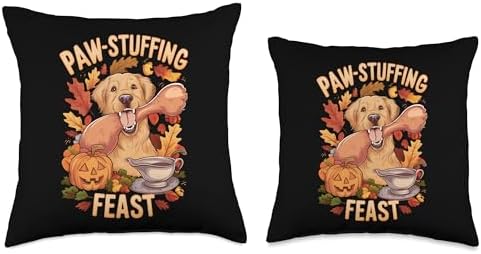 Paw-stuffing Feast Retriever Thanksgiving Golden Dog Throw Pillow - Image 3