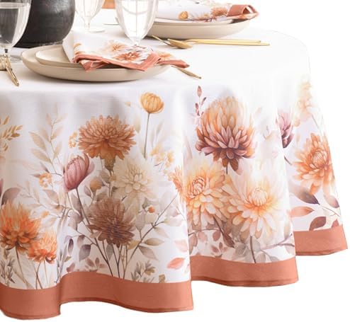 Threadmade Autumn Blooms Round Tablecloth, Multicolor - 70" W x 70" L Round by ElreneHomeFashions