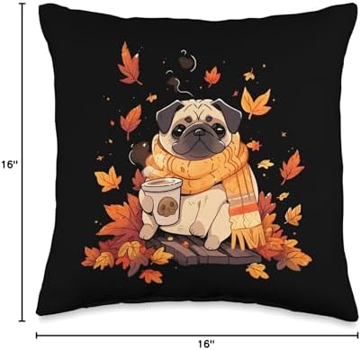Pug Fall Autumn Leaves Pumpkin Spice Latte Dog Kawaii Throw Pillow - Image 4