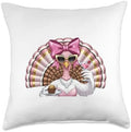 Funny Glam Turkey Thanksgiving Outfit Pink Bow Holiday Humor Throw Pillow by Unknown