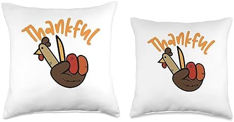 thanksgiving Peace Hand Sign Thankful Turkey Throw Pillow, 18x18, Multicolor - Image 3