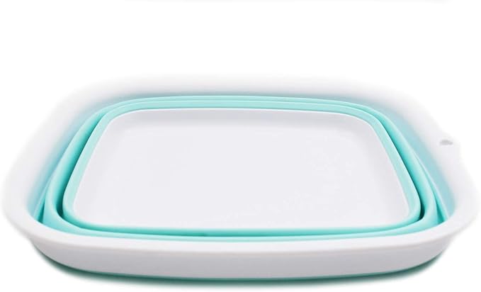 SAMMART 7.7L (2 Gallon) Collapsible Tub - Foldable Dish Tub - Portable Washing Basin - Space Saving Plastic Washtub (White/Lake Green, S)