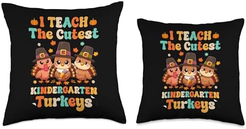 I Teach The Cutest Kindergarten Turkey Thanksgiving Students Throw Pillow - Image 3