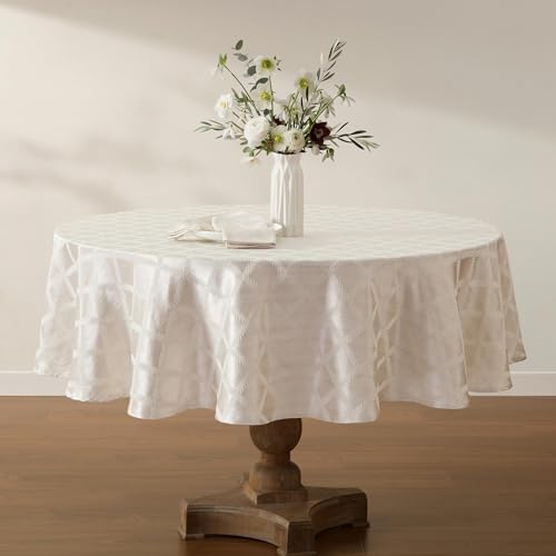 Lenox Laurel Leaf Tablecloth, Platinum - 90"W x 90"L Round - Image 2
