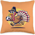 Funny Thanksgiving turkey Playing soccer Ball tees Thanksgiving Cute Turkey Holding Soccer Ball Men Boys Kids Throw Pillow, 16x16, Multicolor by Unknown