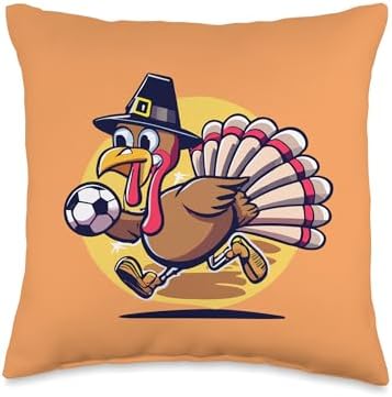 Funny Thanksgiving turkey Playing soccer Ball tees Thanksgiving Cute Turkey Holding Soccer Ball Men Boys Kids Throw Pillow, 16x16, Multicolor by Unknown