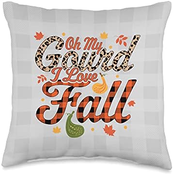 Oh My Gourd I Love Fall Autumn Leaves Thanksgiving Plaid Throw Pillow by Unknown