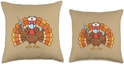 Doctor Thanksgiving Vaccinated Turkey Vaccine Season MD Hum Throw Pillow - Image 3