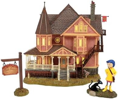 Department 56 Coraline Pink Palace Apartments Village Set – Lighted Building with Figurines for Halloween Village Display, Coraline Decorations, and Movie Collectible Fans