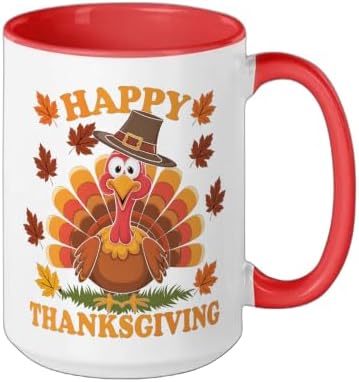 Happy Thanksgiving Funny Turkey Family Dinner Thanksgiving Ceramic Mug, Red/White, 15oz - Image 2