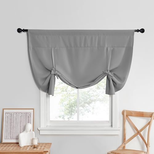 NICETOWN Tie Up Curtains for Kitchen Windows Roll Up Balloon Curtain for Living Room, Roman Shade Adjustable Window Valances for Nursery, 52 X 45 inch, 1 Panel, Silver Grey by NICETOWN