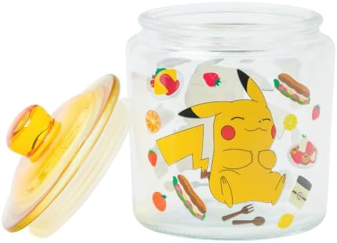 Silver Buffalo Pokemon Pikachu Glass Jar with Lid Food Crave Icons, 6 Inch