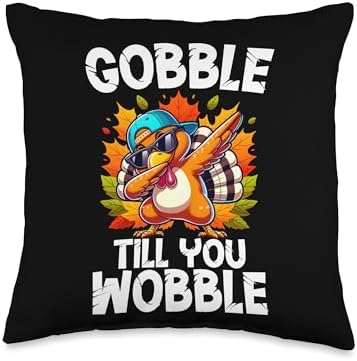 Gobble Till You Wobble Funny Thanksgiving Family Matching Throw Pillow by Unknown