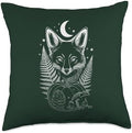 Fox with Fern Frog and Pumpkin Dark Autumn Thanksgiving Fox Throw Pillow by Unknown