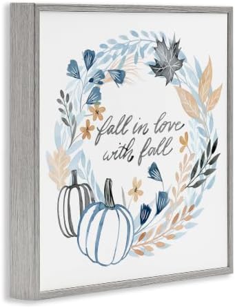 Blue Autumn Foliage Wreath, 17 x 17 Inch Framed Giclée Print - Image 2