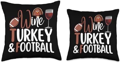 Wine Turkey and Football Funny Thanksgiving Tee Wine Turkey and Football Funny Thanksgiving Holiday WTF Throw Pillow, 16x16, Multicolor - Image 3