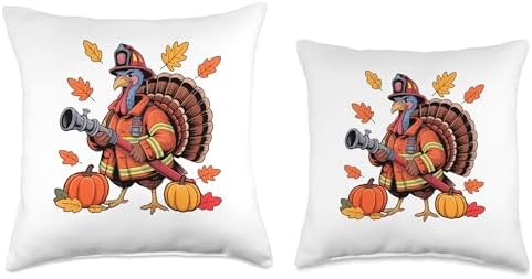 Firefighter Job Thanksgiving Turkey Fall Leaves Pumpkins Throw Pillow - Image 3