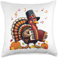 Funny Thanksgiving Turkey with Pilgrim Hat Playing Accordion Throw Pillow by Unknown