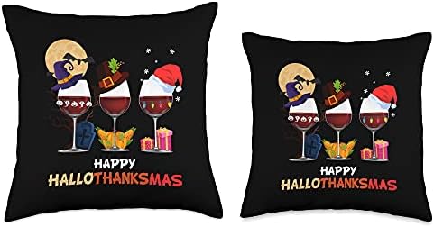 Wine Glass Thanksgiving - Happy Hallothanksmas Throw Pillow - Image 3