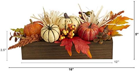 Nearly Natural 16" Fall Harvest Pumpkins and Berries Artificial Arrangement - Image 2