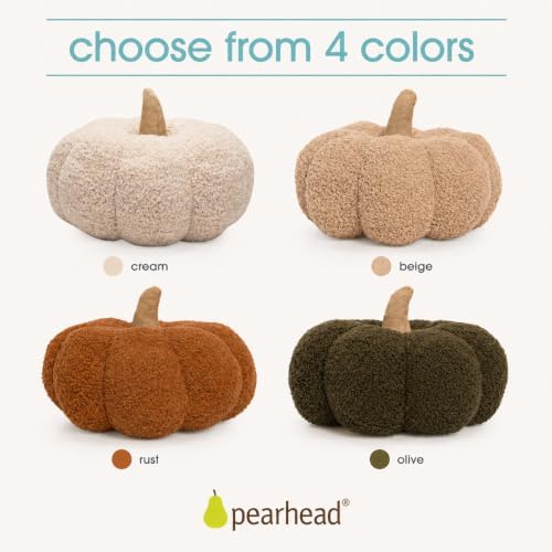 Pearhead Sherpa Pumpkin Pillow Decor, Modern Fall Home, 9", Cream - Image 4