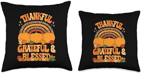 Thankful Grateful Blessed Fall Thanksgiving Women Girls Kids Throw Pillow - Image 3