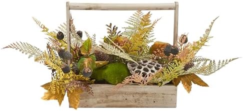 SAFAVIEH Home Collection 25-inch Decorative Artificial Lotus & Fern Arrangement Wood Planter (Fully Assembled) by Unknown