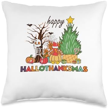 Happy Hallothanksmas Costume Happy Hallothanksmas Funny Halloween Thanksgiving Christmas Throw Pillow, 16x16, Multicolor by Unknown
