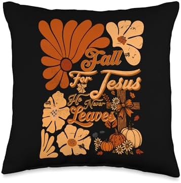 Boho Christian Thanksgiving Fall for Jesus He Never Leaves Throw Pillow by Unknown
